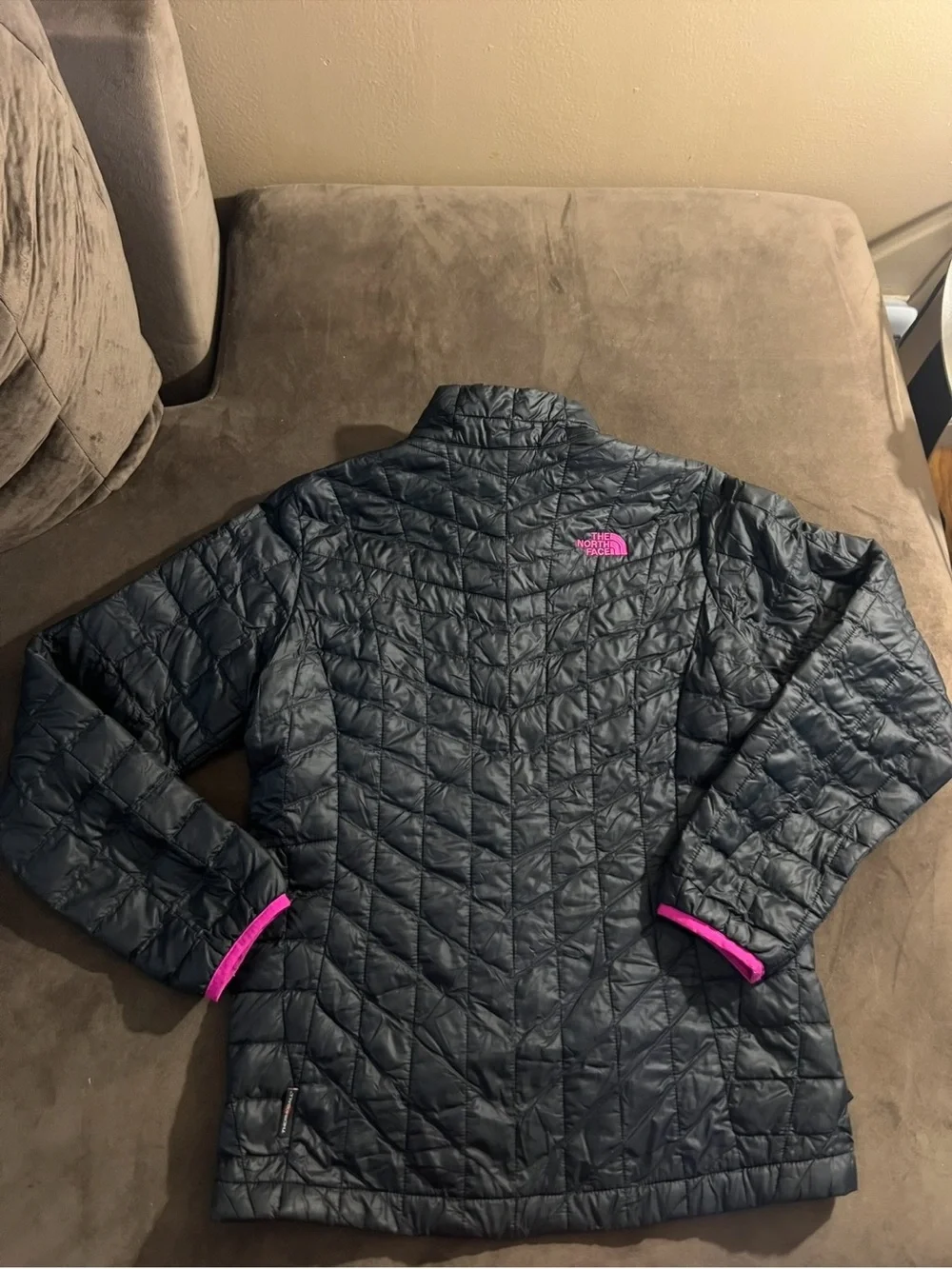 The North Face Black Puffer Jacket with Pink Trim